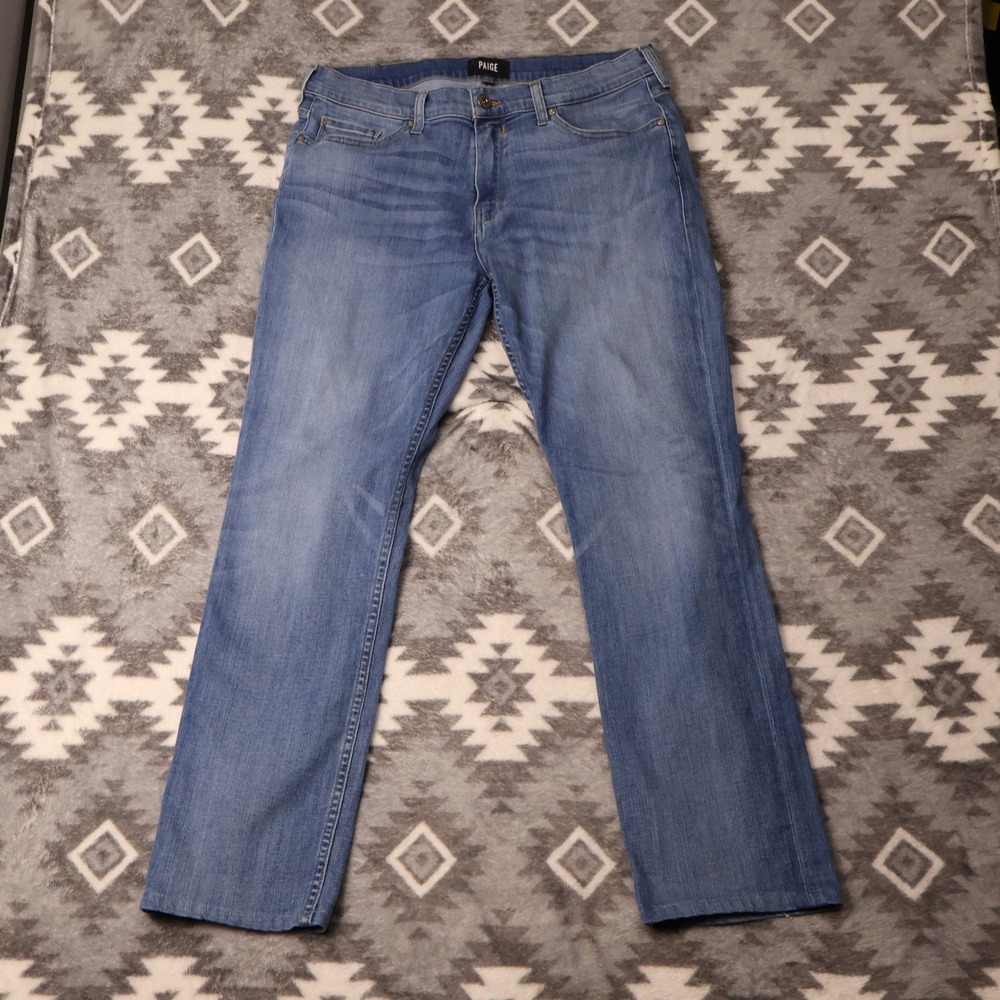 PAIGE Federal Slim Straight Leg Jeans Mens 34 Medium Wash Blue Denim H2